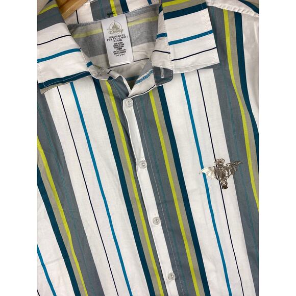 New Disney Parks Haunted Mansion Button Up Shirt Sz Small Stripes Madame Leota - Picture 1 of 11